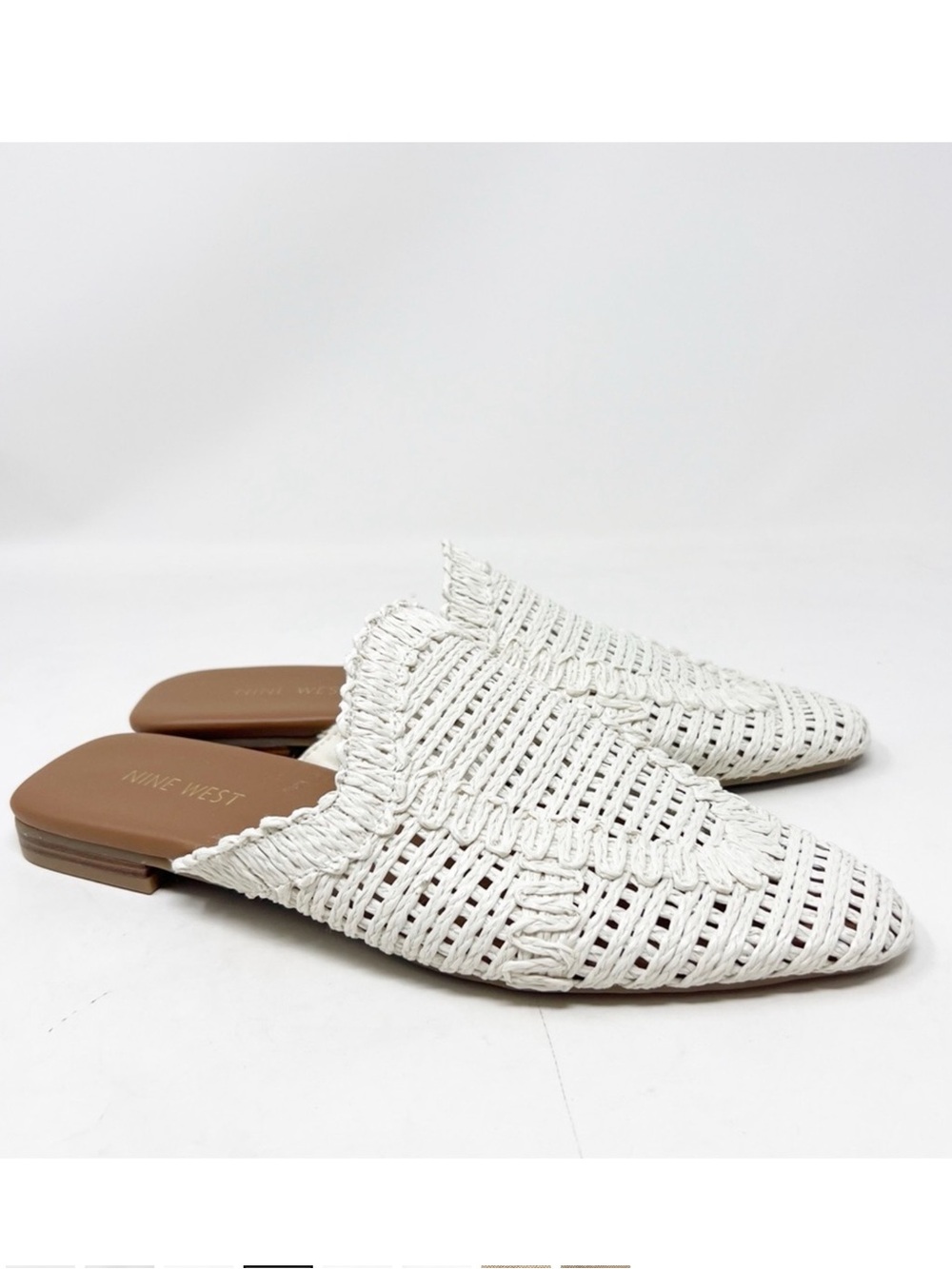 NEW! NINE WEST CLEIGHA WHITE WOVEN SLIDES SLIP ON MULES SANDALS WOMENS SZ 7 NWOT